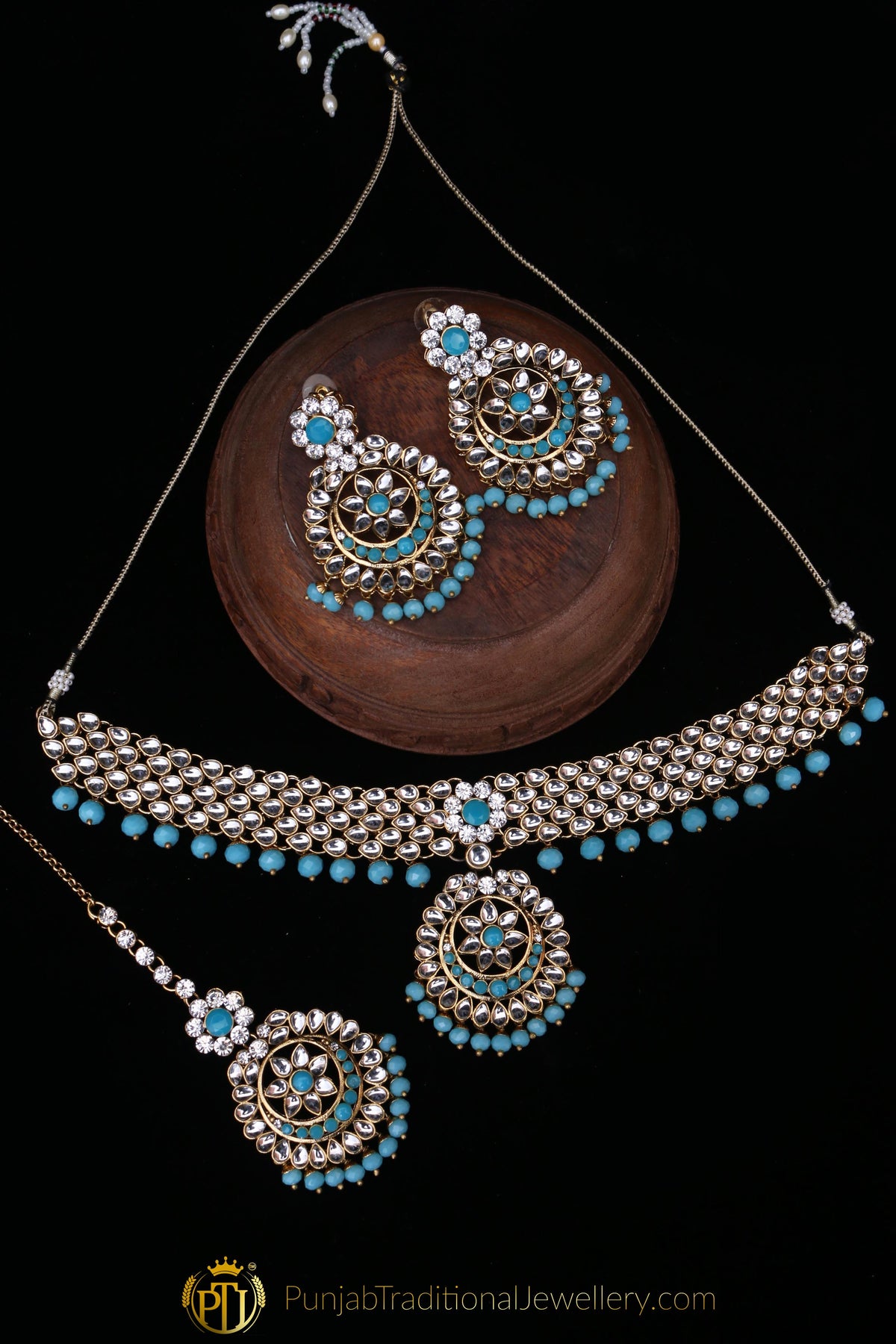 Firozi Kundan Necklace Set By Punjabi Traditional Jewellery