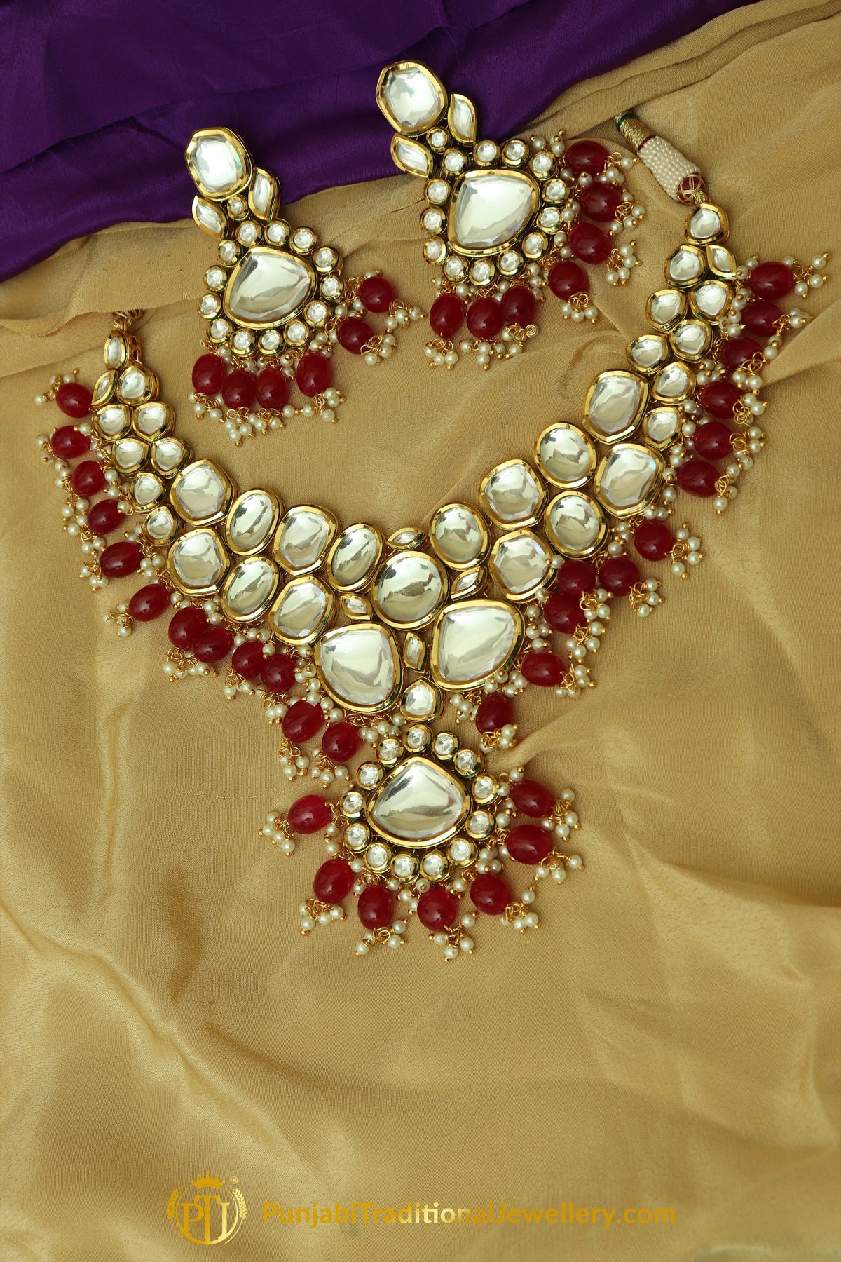 Red Kundan Necklace Set By Punjabi Taditional Jewellery