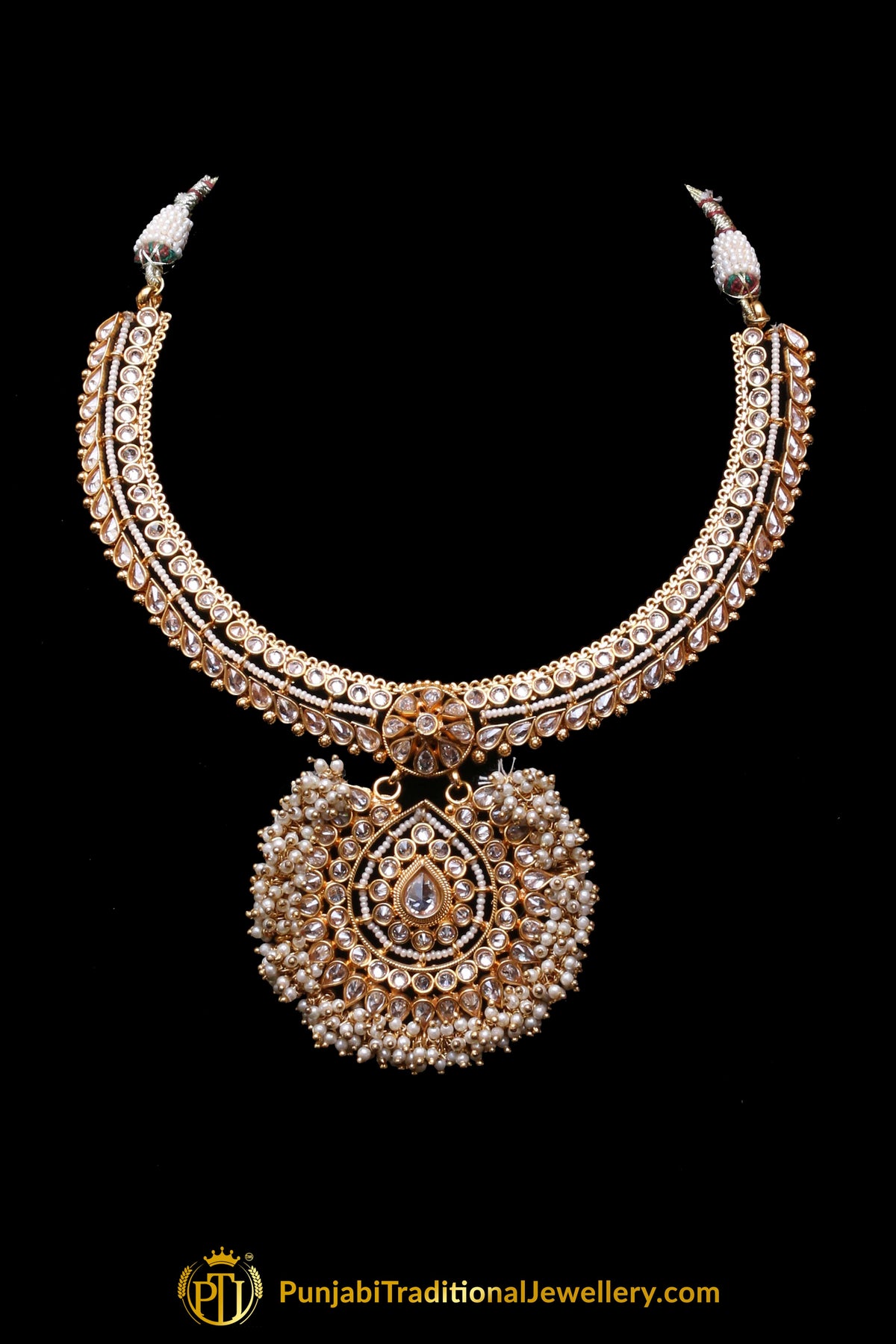 Golden Pearl Polki Necklace Set By Punjabi Taditional Jewellery