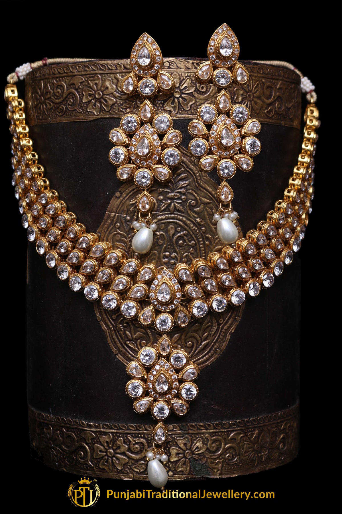 Polki Gold Plated Necklace Set By Punjabi Traditional Jewellery