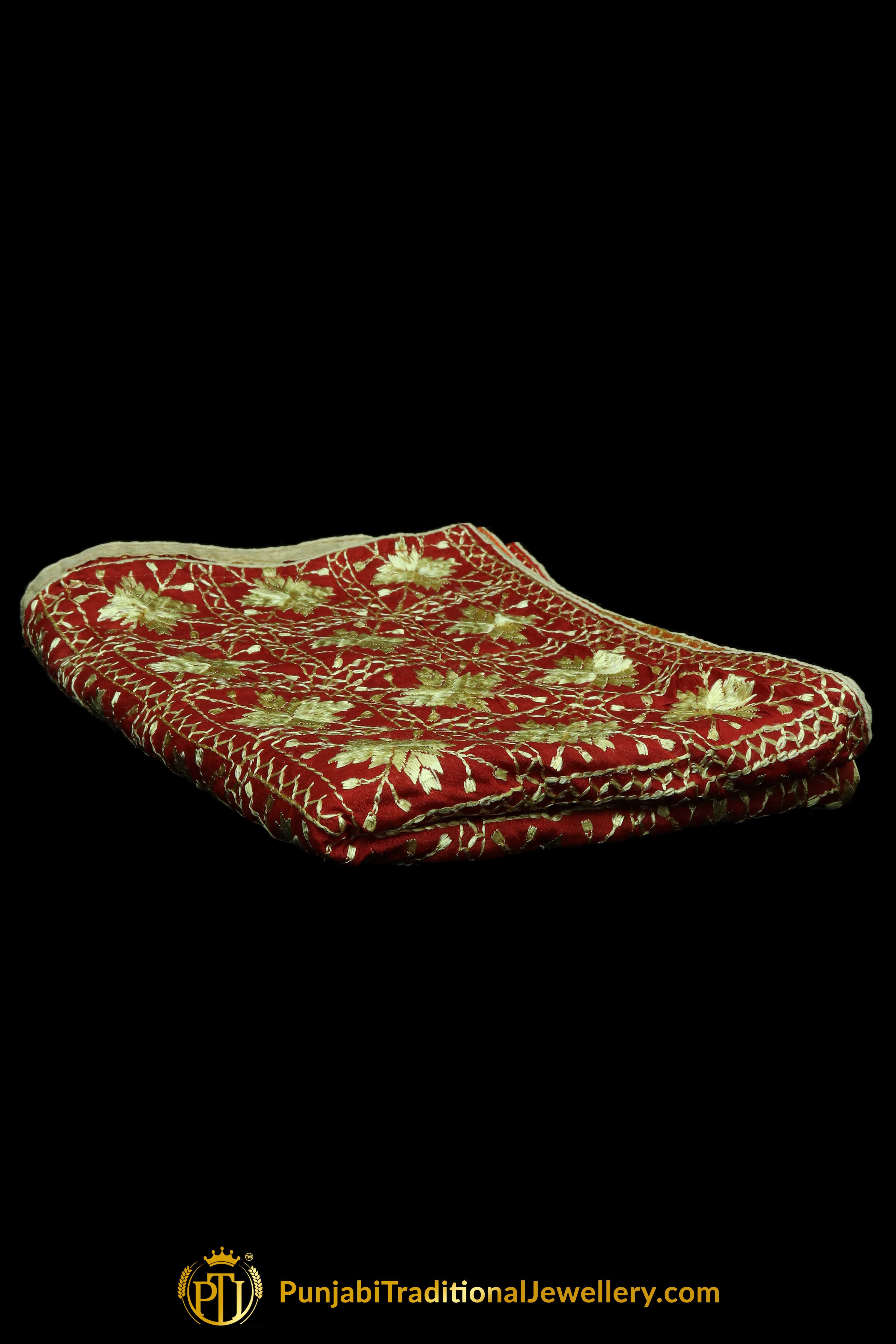 Pure Phulkari Dupatta Orange Color By Punjabi Traditional Jewellery