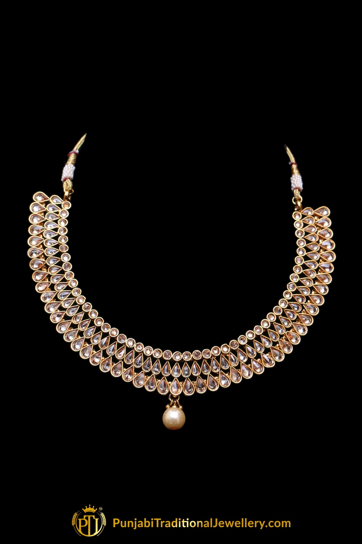 Golden Polki Necklace Set By Punjabi Traditional Jewellery