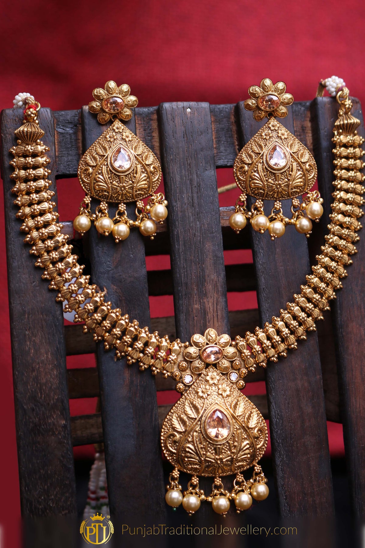 Antique Gold Necklace Set By Punjabi Traditional Jewellery