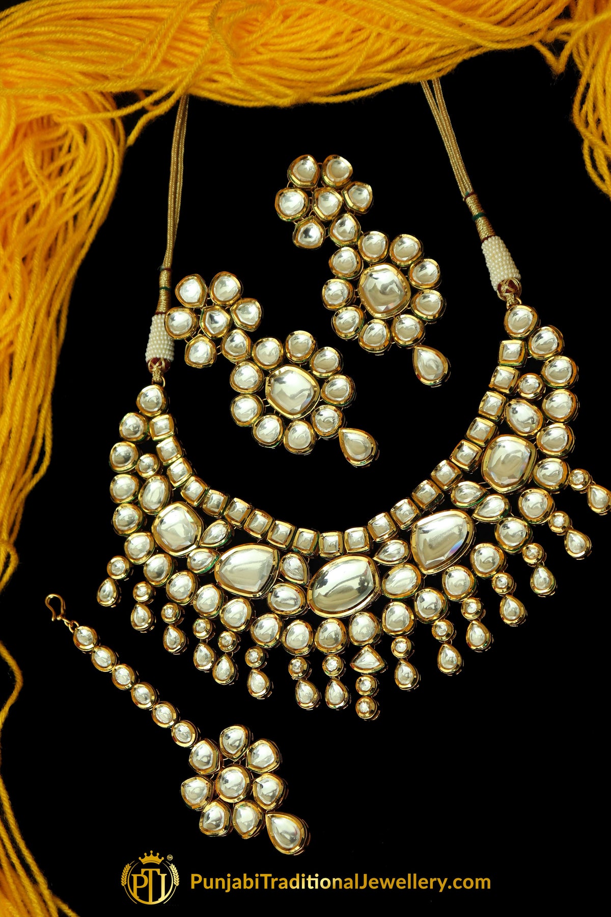 Golden Kundan Necklace Set By Punjabi Taditional Jewellery