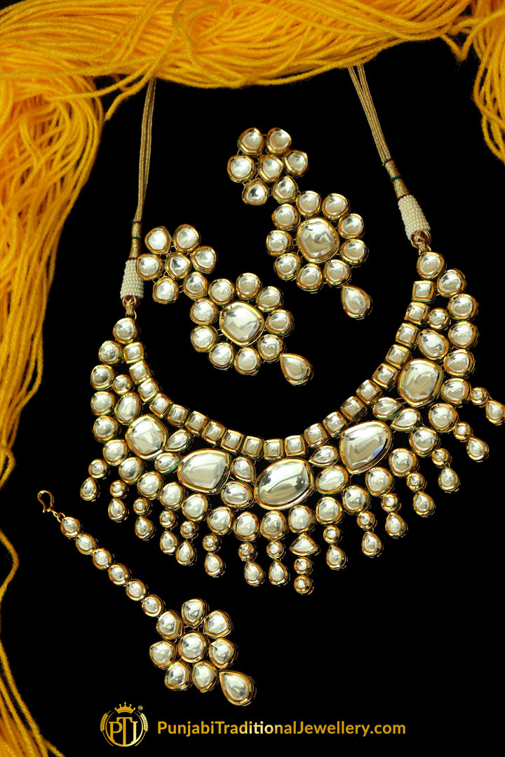 Golden Kundan Necklace Set By Punjabi Taditional Jewellery