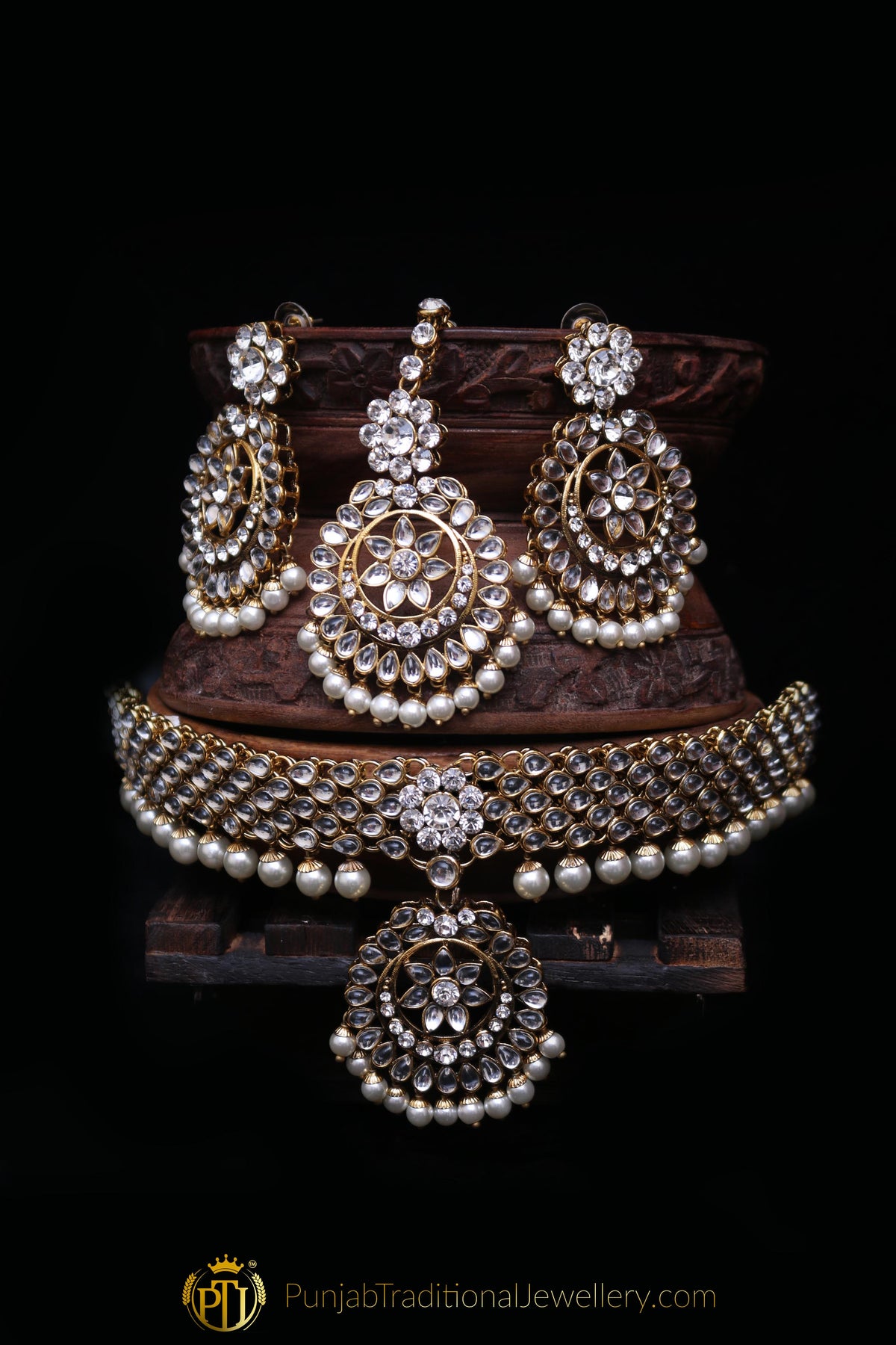 Pearl Kundan Choker Necklace Set By Punjabi Traditional Jewellery