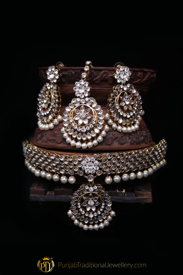 Pearl Kundan Choker Necklace Set By Punjabi Traditional Jewellery