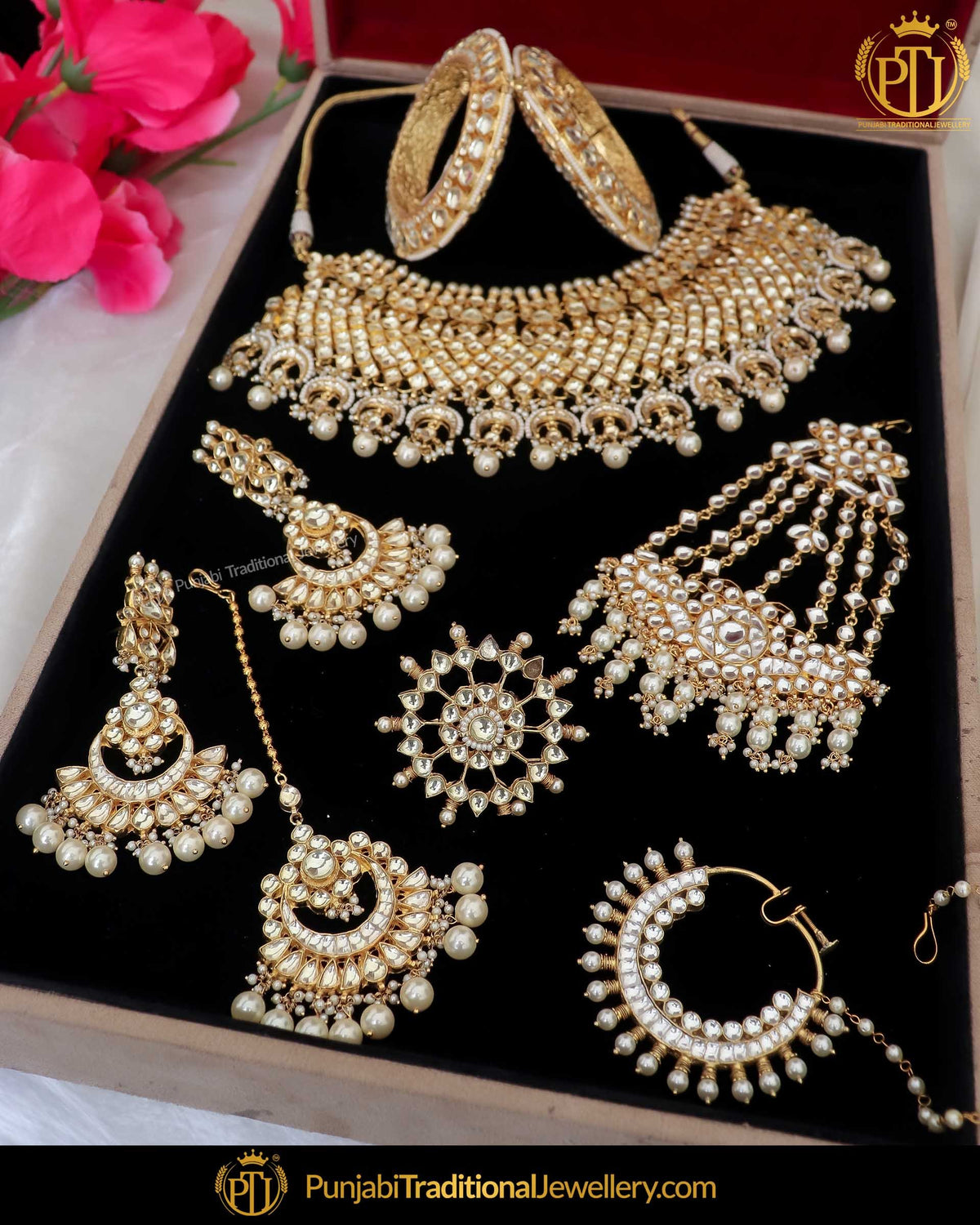 Gold Finished Kundan Pearl Bridal Necklace Set | Punjabi Traditional Jewellery Exclusive