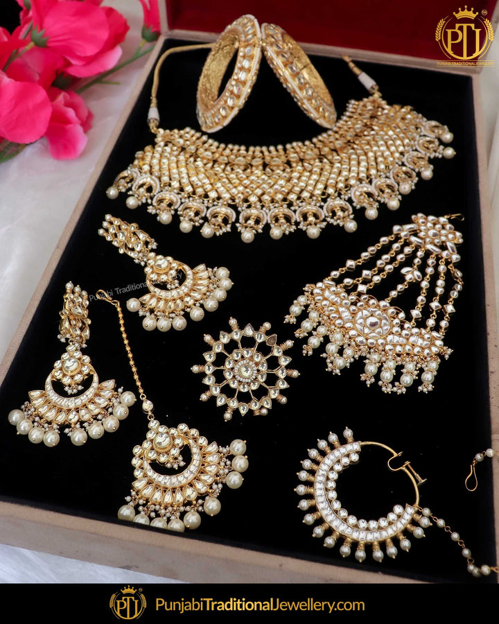 Gold Finished Kundan Pearl Bridal Necklace Set | Punjabi Traditional Jewellery Exclusive