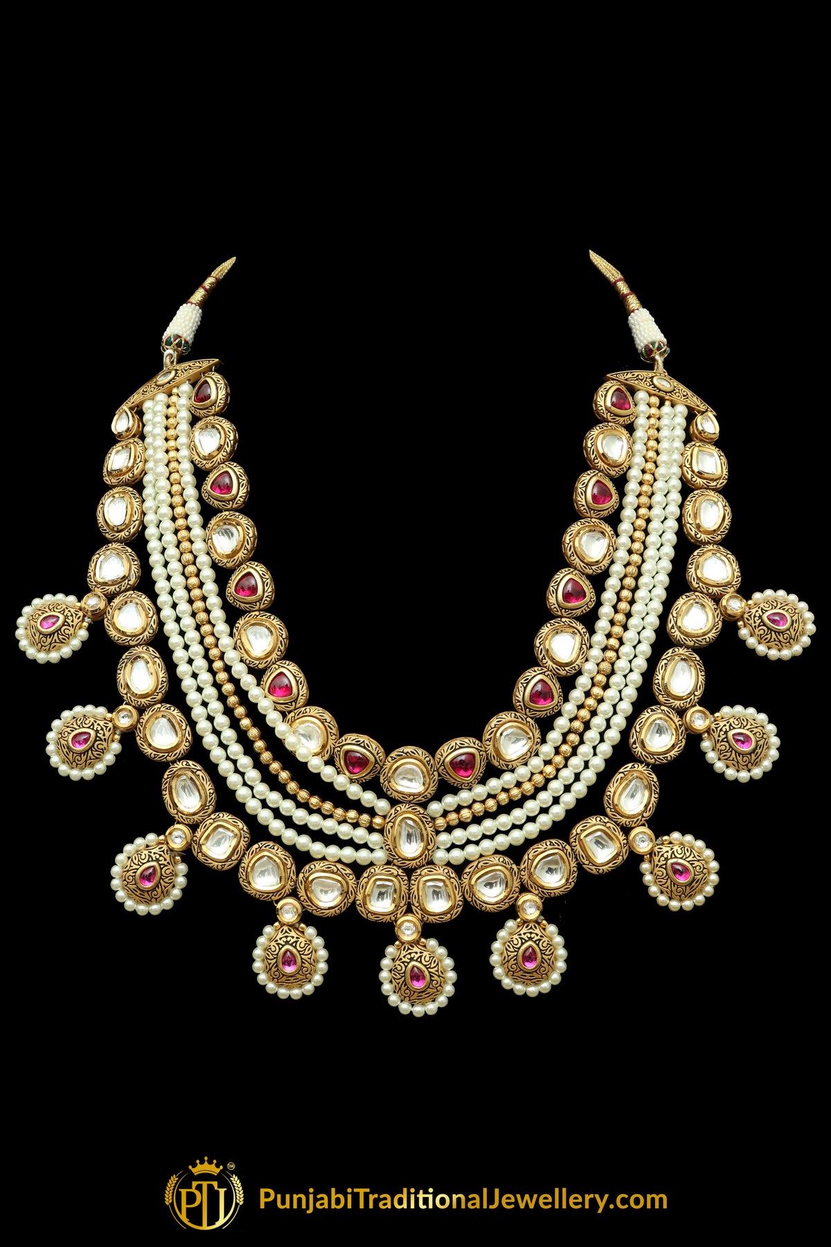 Rani Kundan Antique Matt Gold Necklace Set By Punjabi Taditional Jewellery