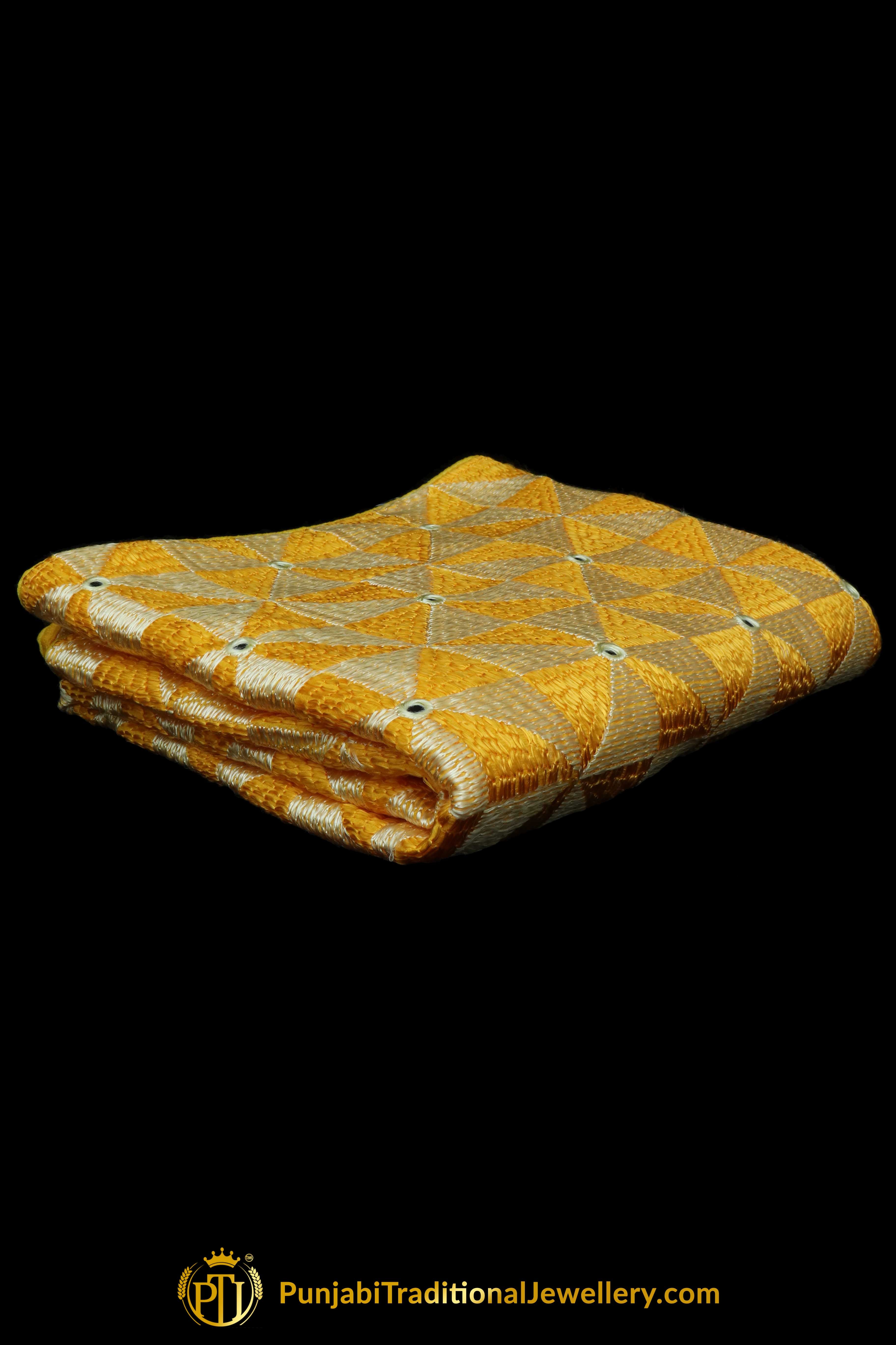 Yellow Color Pure Phulkari Dupatta By Punjabi Traditional Jewellery