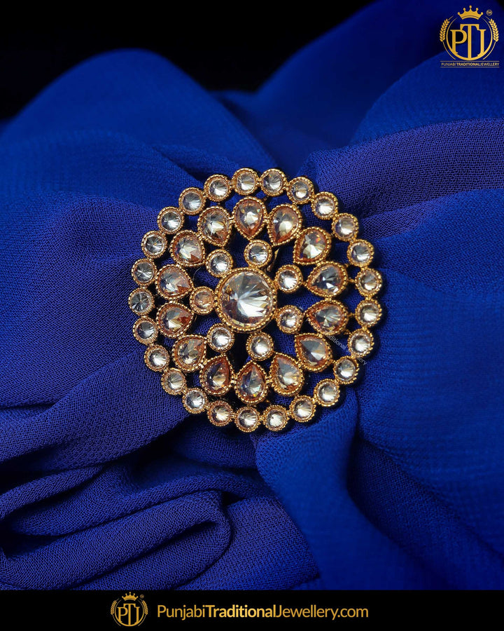 Gold Finished Champagne Stone Ring | Punjabi Traditional Jewellery Exclusive