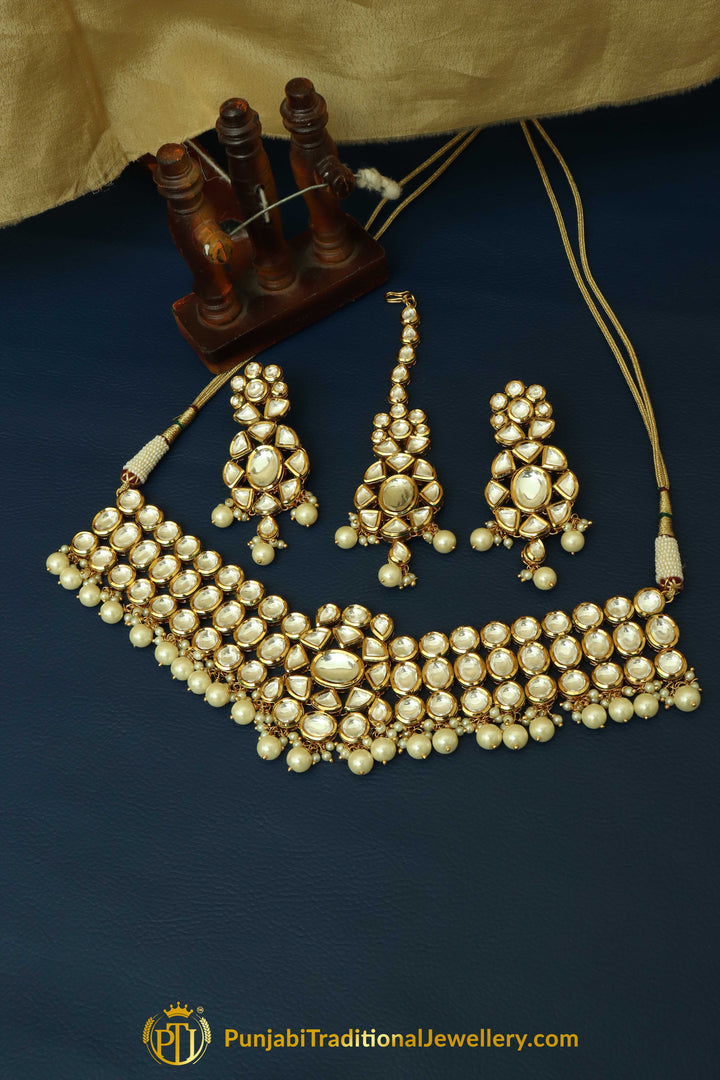 Kundan & Pearl Choker Necklace Set By Punjabi Traditional Jewellery