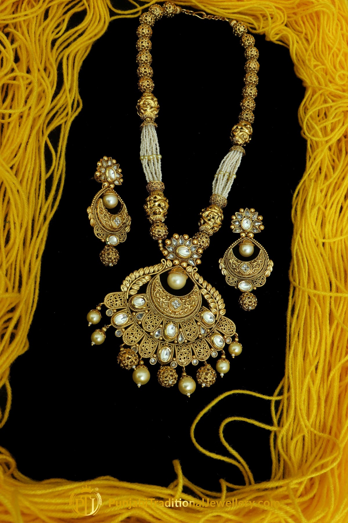 Golden Jodha Necklace Set By Punjabi Traditional Jewellery