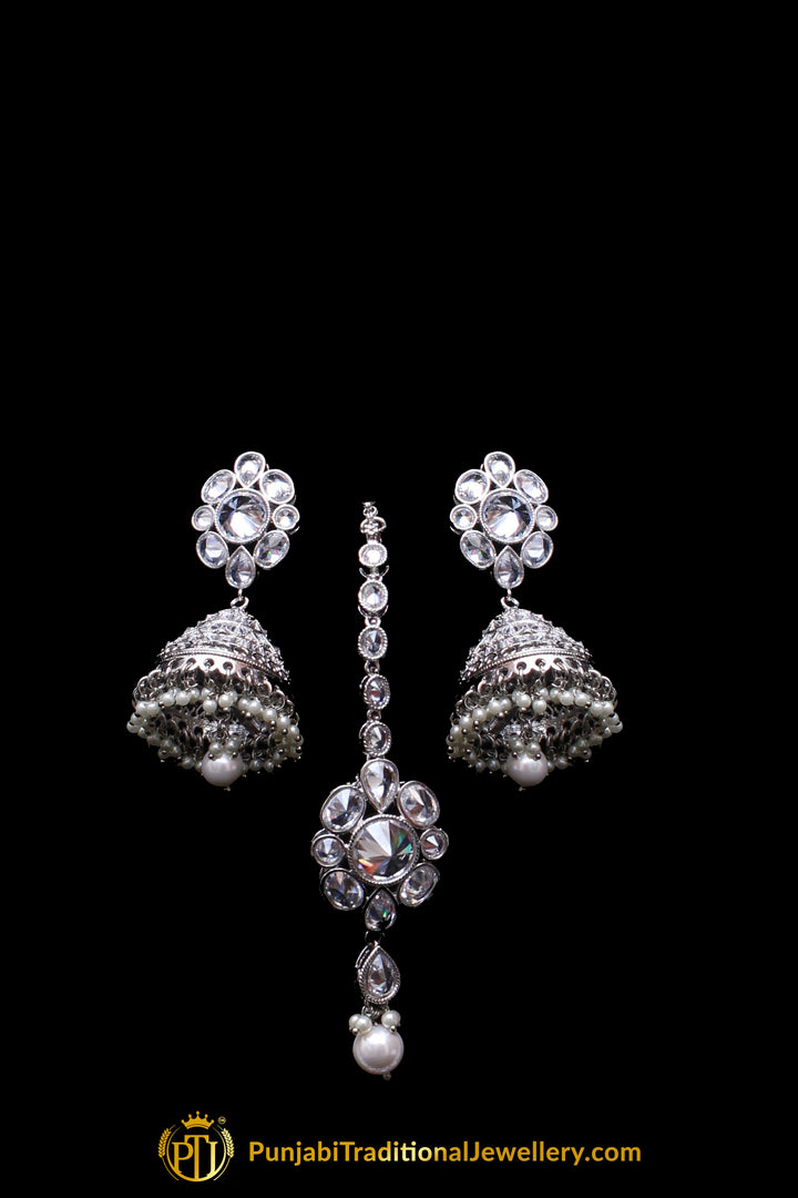 Silver Polki Pearl Necklace Set By Punjabi Traditional Jewellery