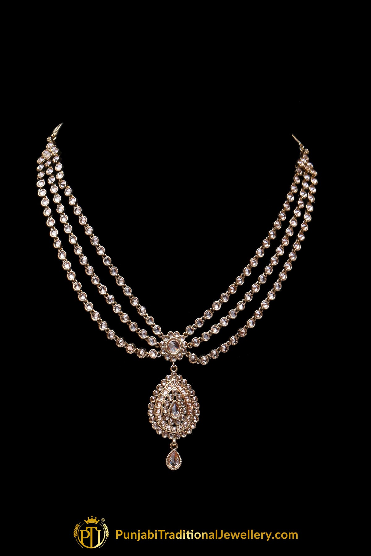 Golden Champagne Stone Necklace Set By Punjabi Traditional Jewellery