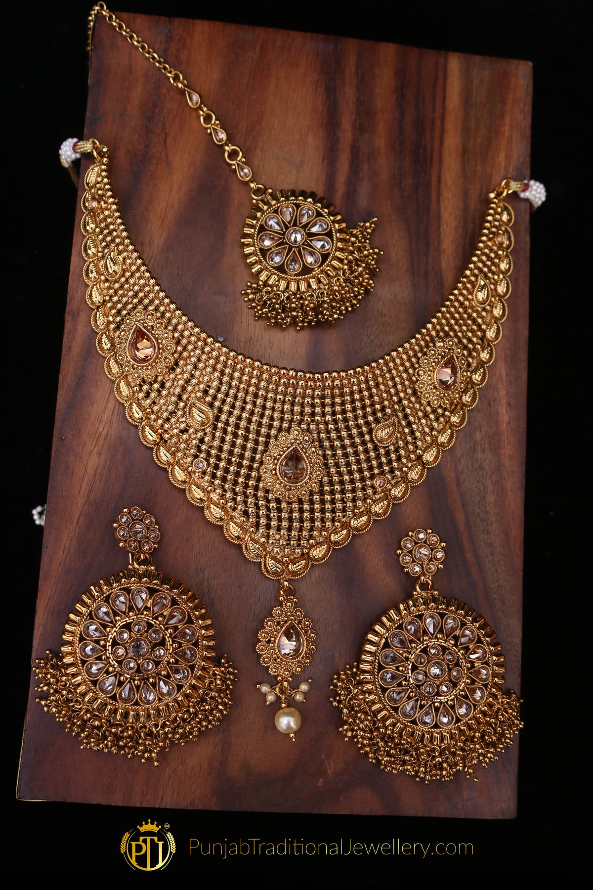 Gold Plated Polki Choker Necklace Set By Punjabi Traditional Jewellery