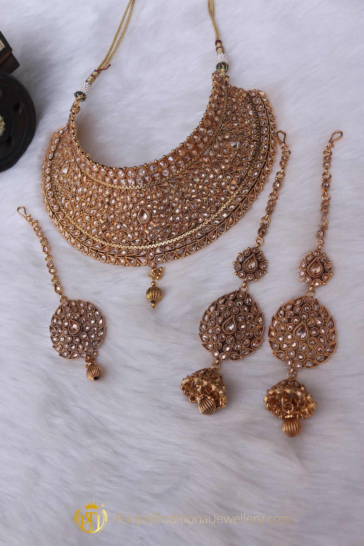 Gold Plated Polki Choker Necklace Set By Punjabi Traditional Jewellery
