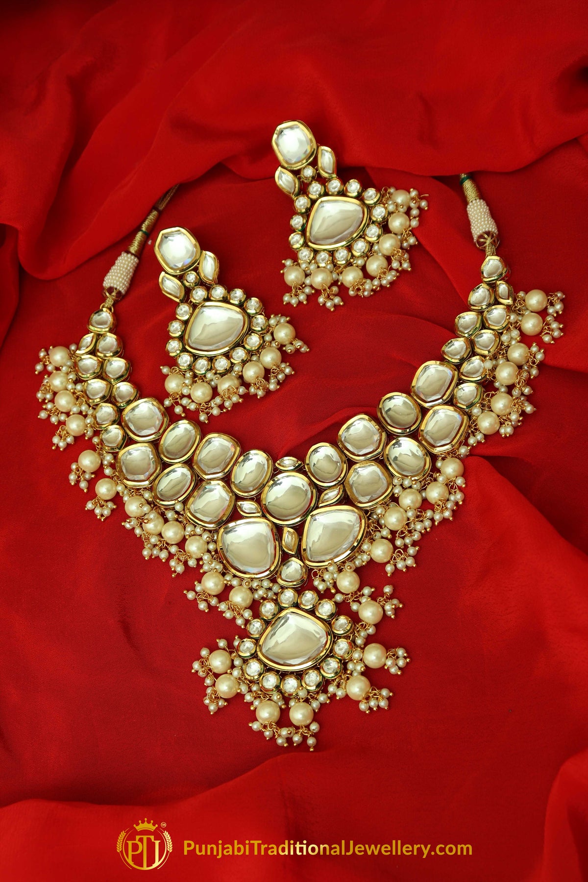 Golden Kundan Necklace Set By Punjabi Taditional Jewellery