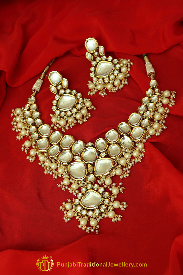 Golden Kundan Necklace Set By Punjabi Taditional Jewellery