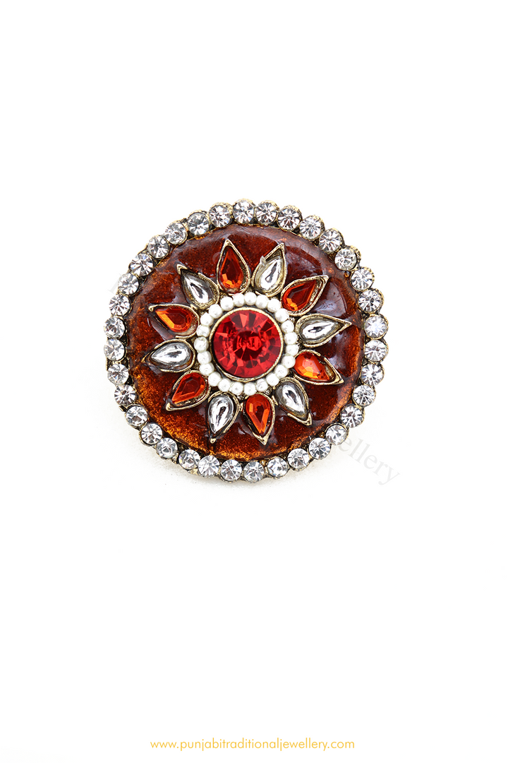 Gold Finished Navratan Kundan Ring By PTJ