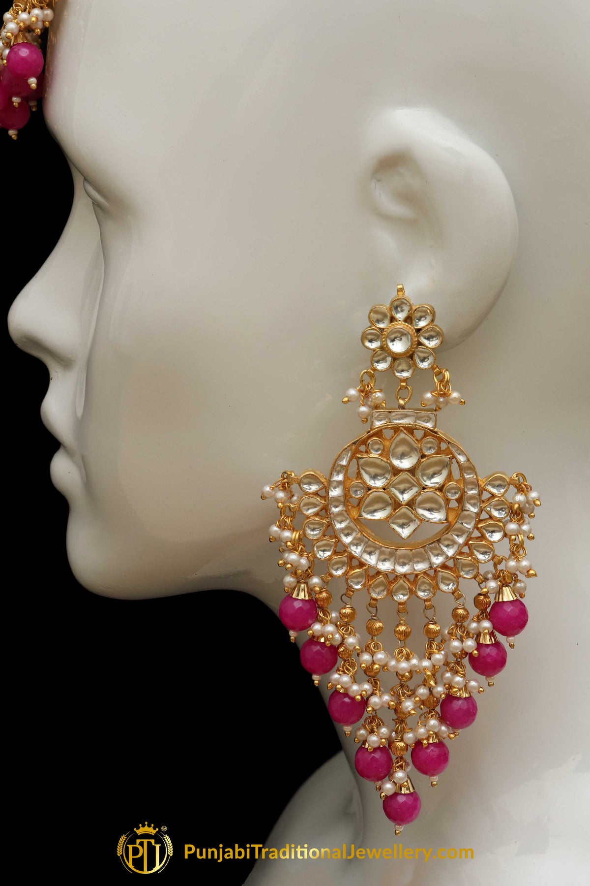 Pink Kundan Earring Tikka Set | Punjabi Traditional Jewellery Exclusive