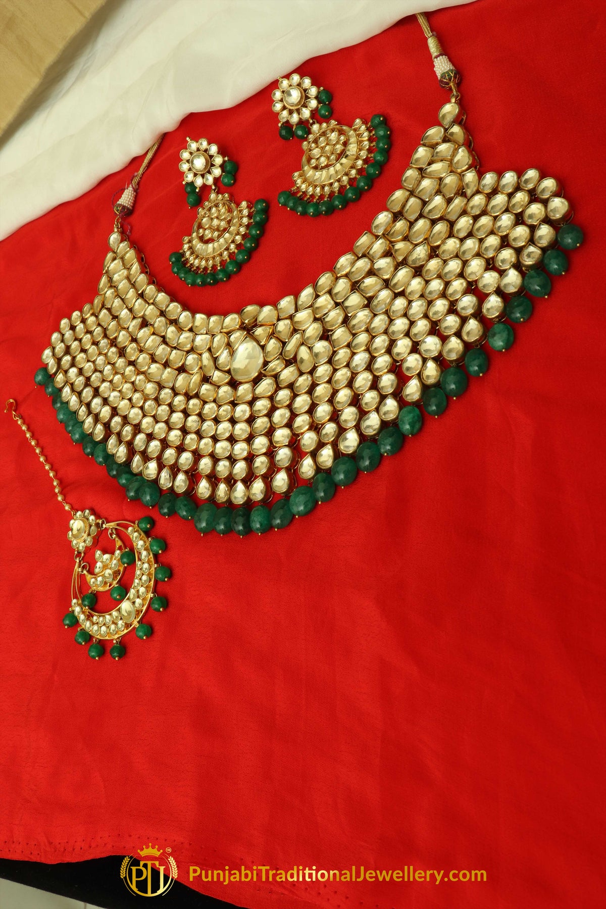 Zehreen Green Kundan Necklace Set | Punjabi Traditional Jewellery Exclusive