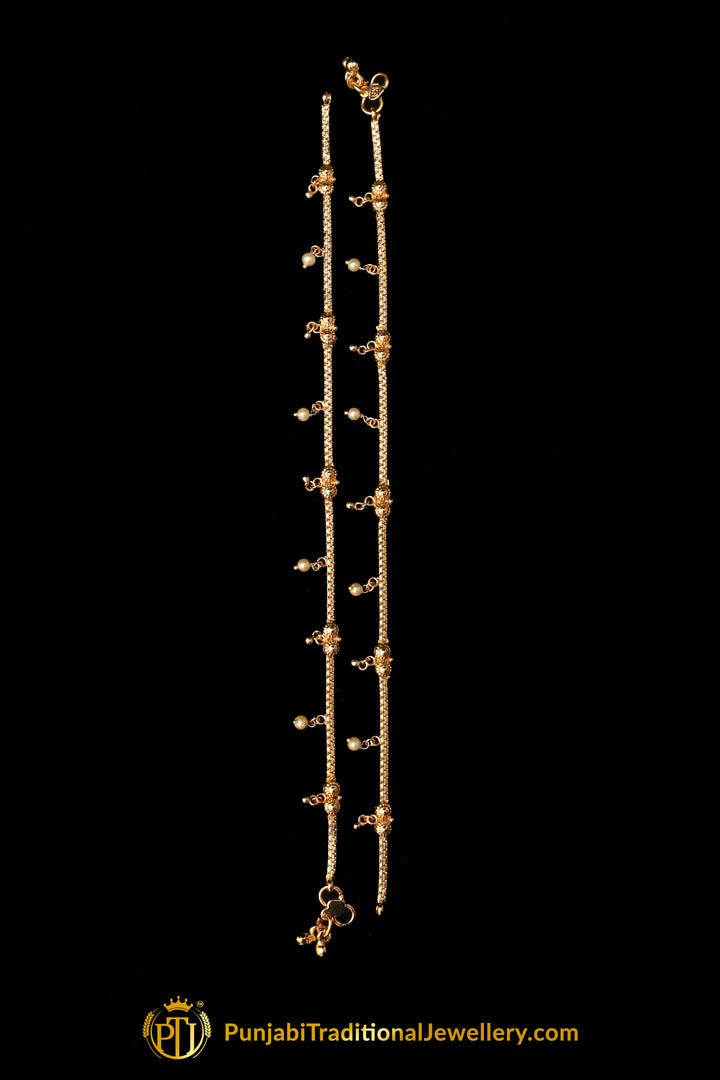 Gold Plated With Pearl Payal By Punjabi Traditional Jewellery