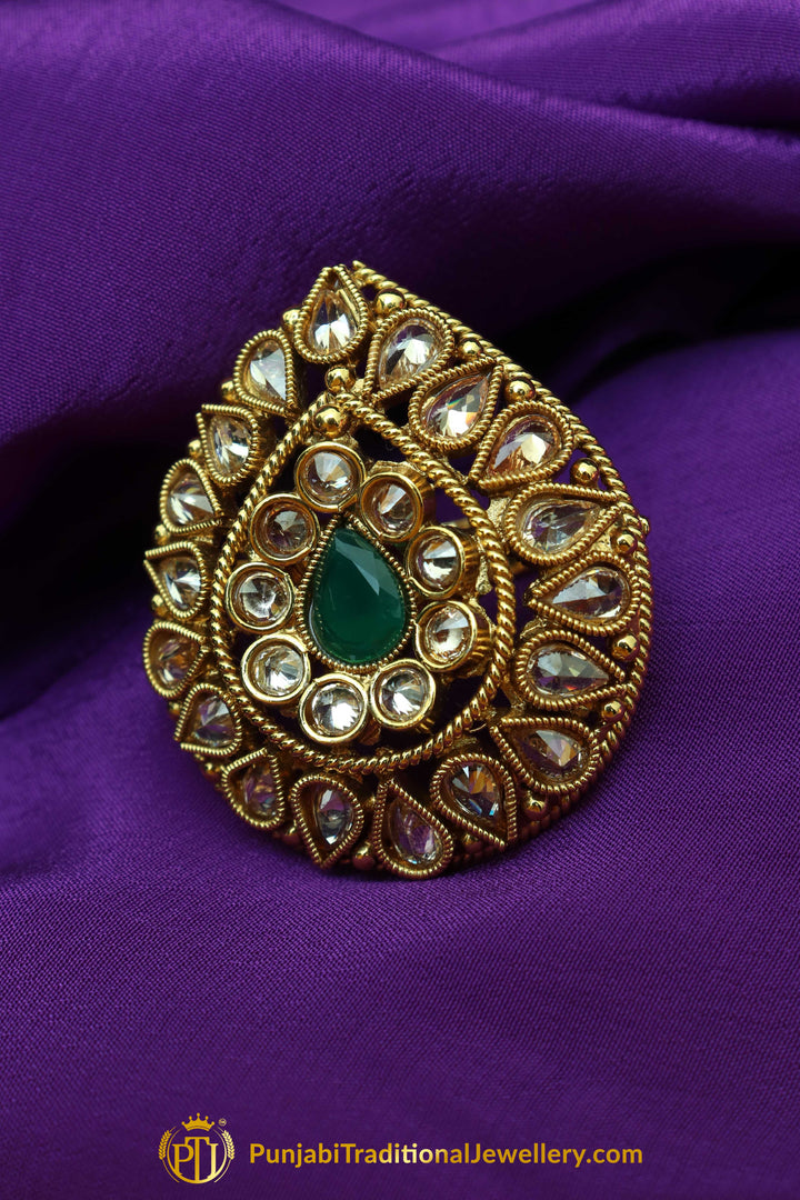 Green Champagne Stone Ring By Punjabi Traditional Jewellery