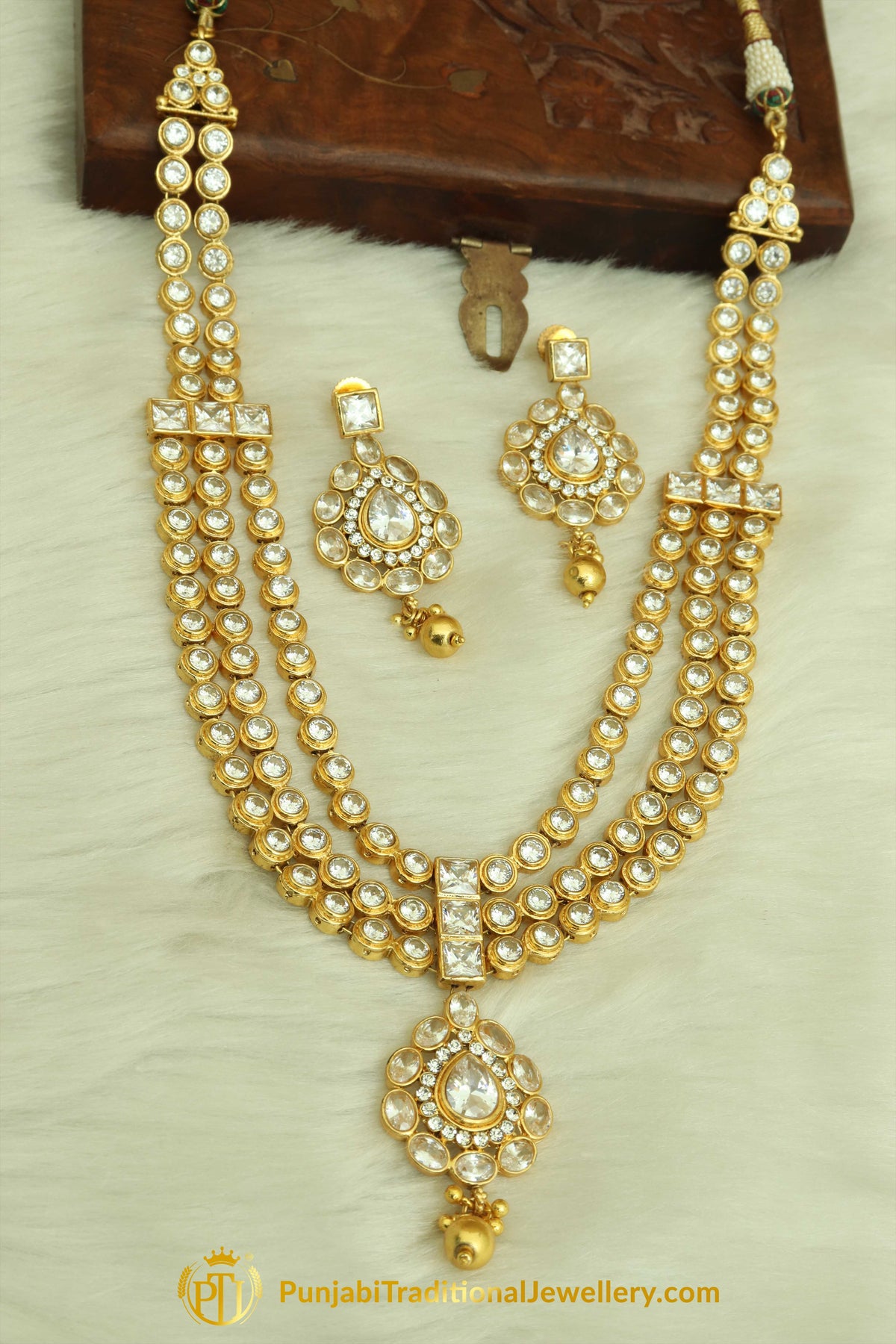 Gold Plated Polki Necklace Set By Punjabi Traditional Jewellery
