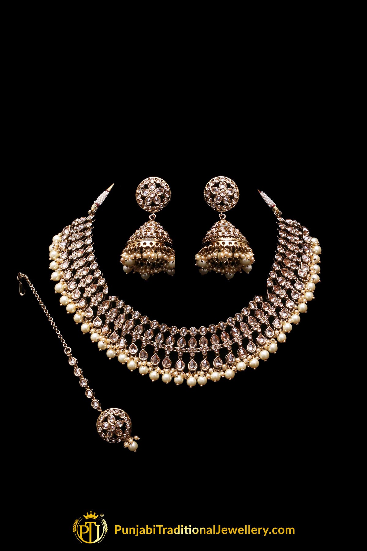 Champagne Stone Necklace Set By Punjabi Traditional Jewellery