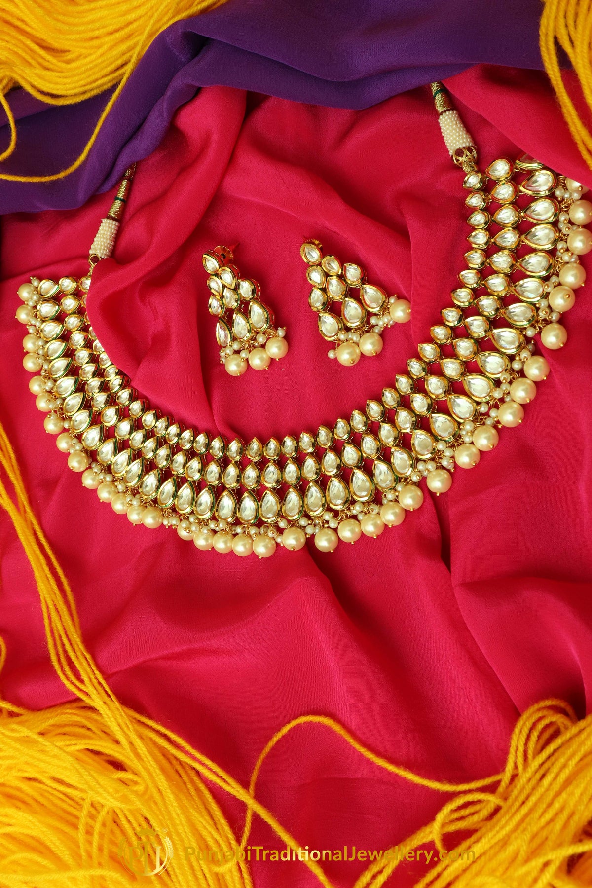 White Pearl & Kundan Necklace Set By Punjabi Traditional Jewellery