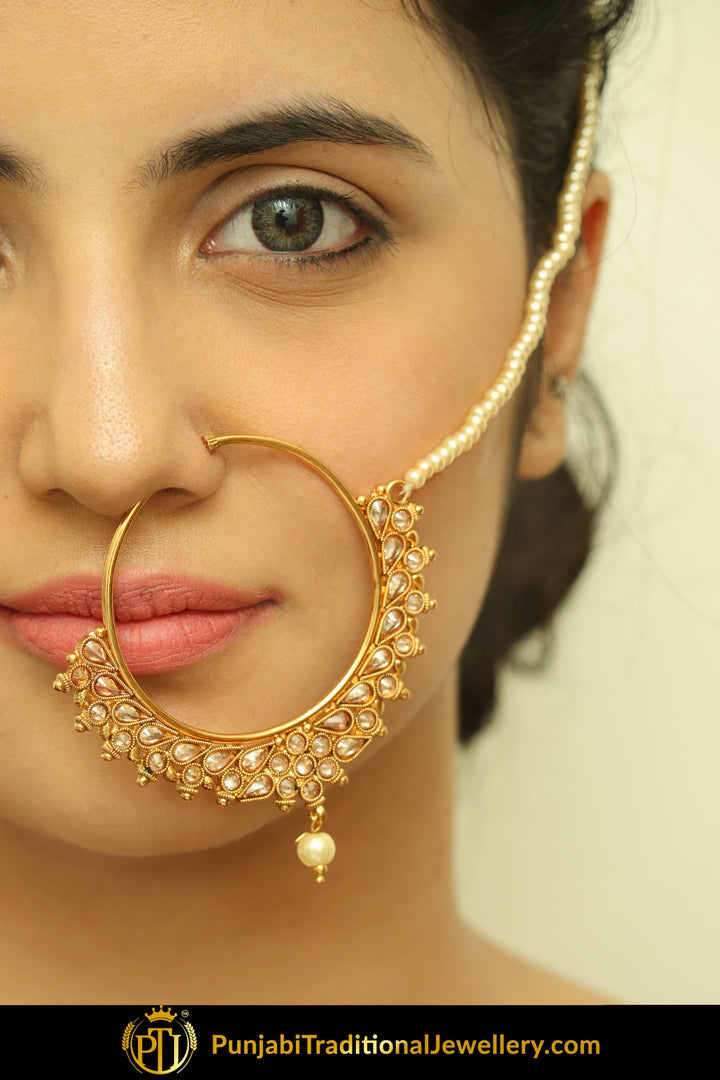 Gold Finished Polki Nath| Punjabi Traditional Jewellery Exclusive