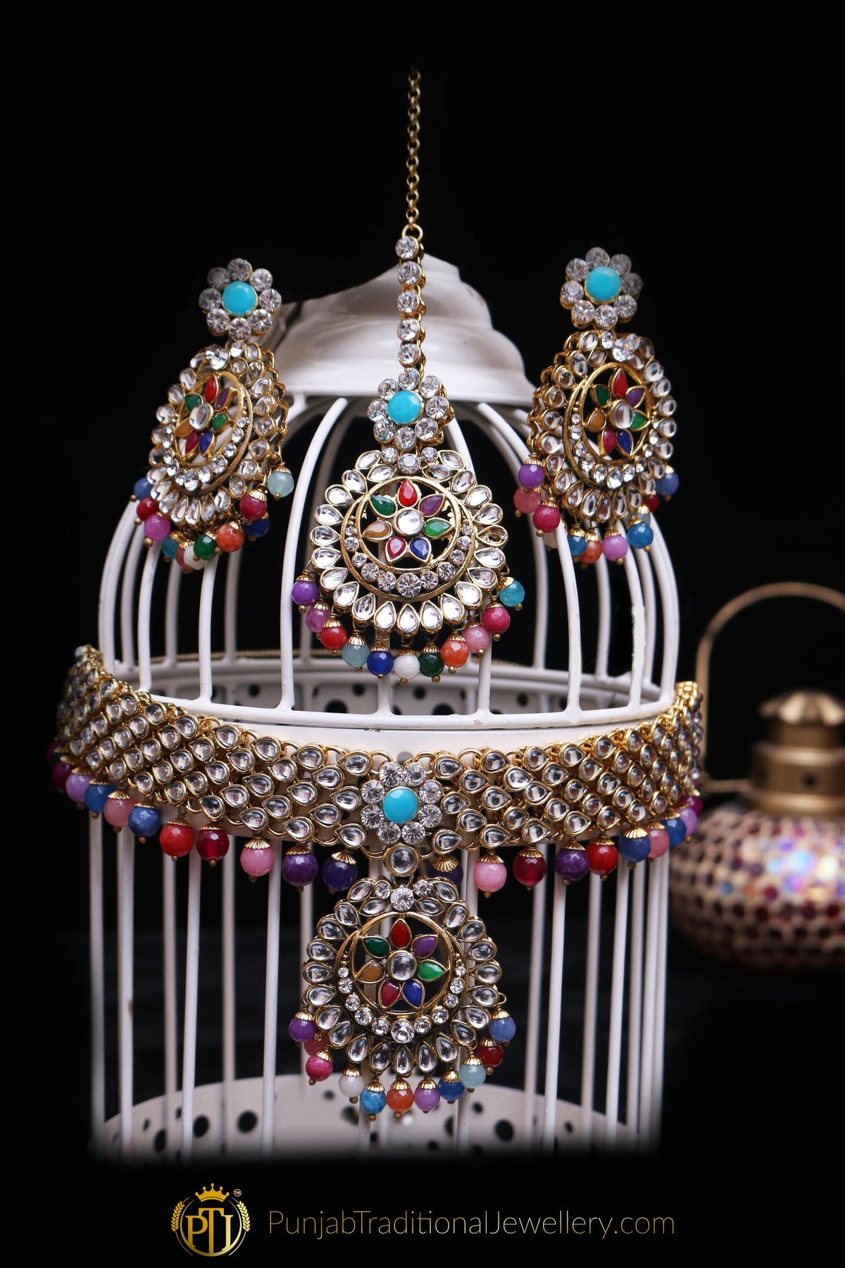Multi Kundan Choker Necklace Set By Punjabi Traditional Jewellery