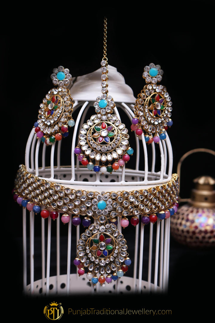 Multi Kundan Choker Necklace Set By Punjabi Traditional Jewellery