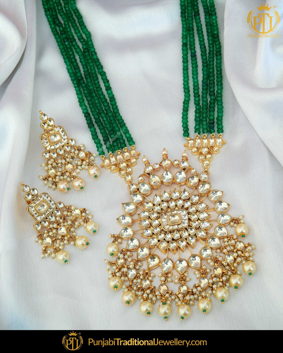 Emerald Kundan Pearl Necklace Set | Punjabi Traditional Jewellery Exclusive