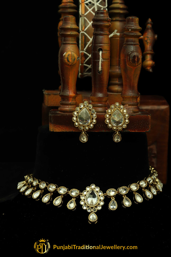 Silver Polki Necklace Set By Punjabi Traditional Jewellery