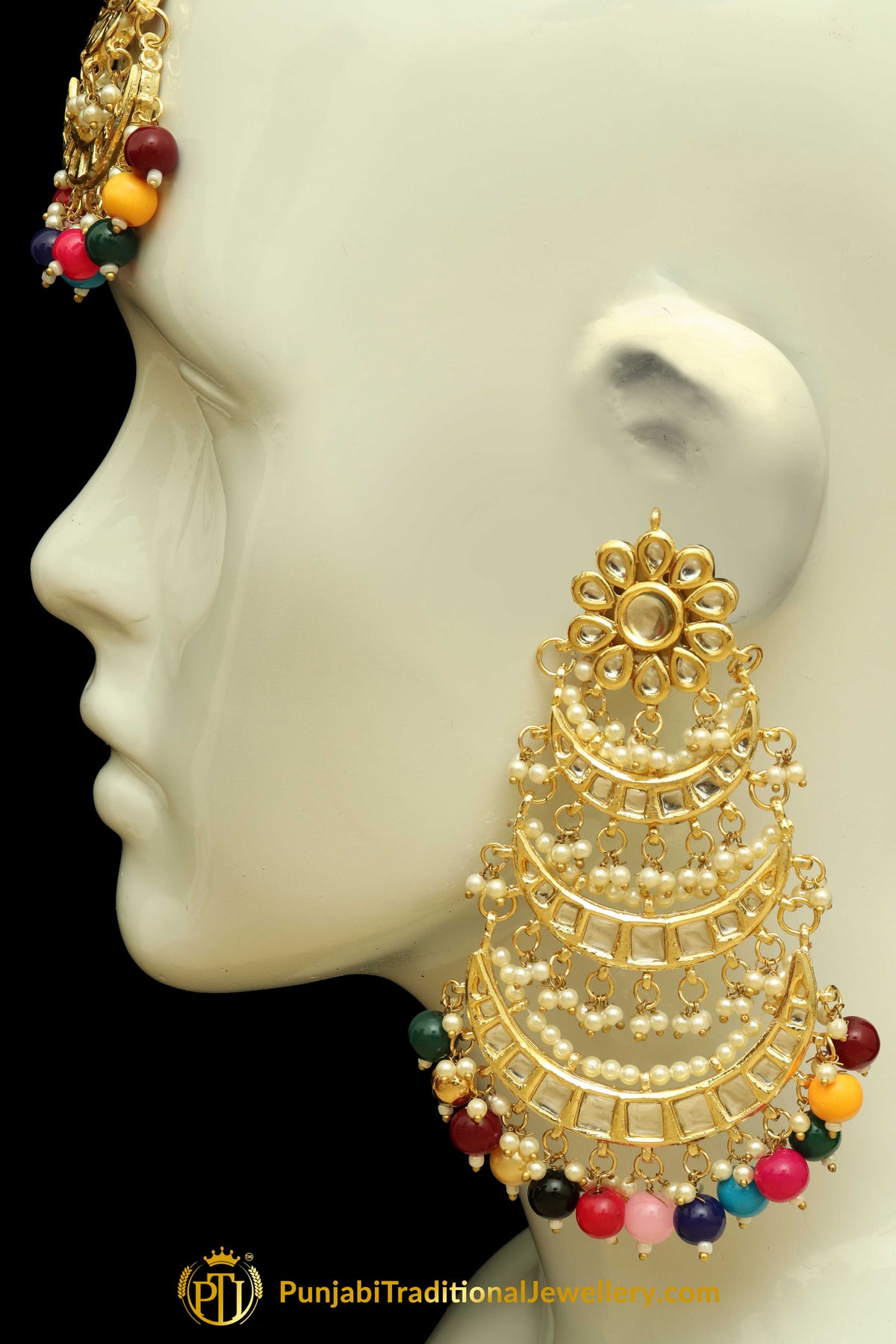 Multi Kundan Earring Tikka Set By Punjabi Traditional Jewellery