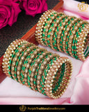 Green Champagne Stone Thread Bangles Set (Both Hand Pair) | Punjabi Traditional Jewellery Exclusive