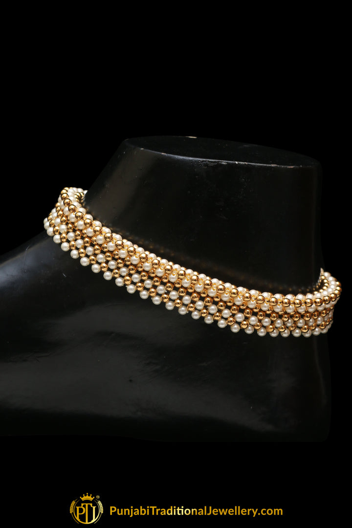 Antique Gold With Pearl Payal By Punjabi Traditional Jewellery