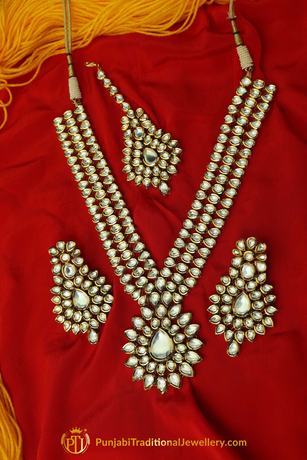 Golden Kundan Necklace Set By Punjabi Taditional Jewellery