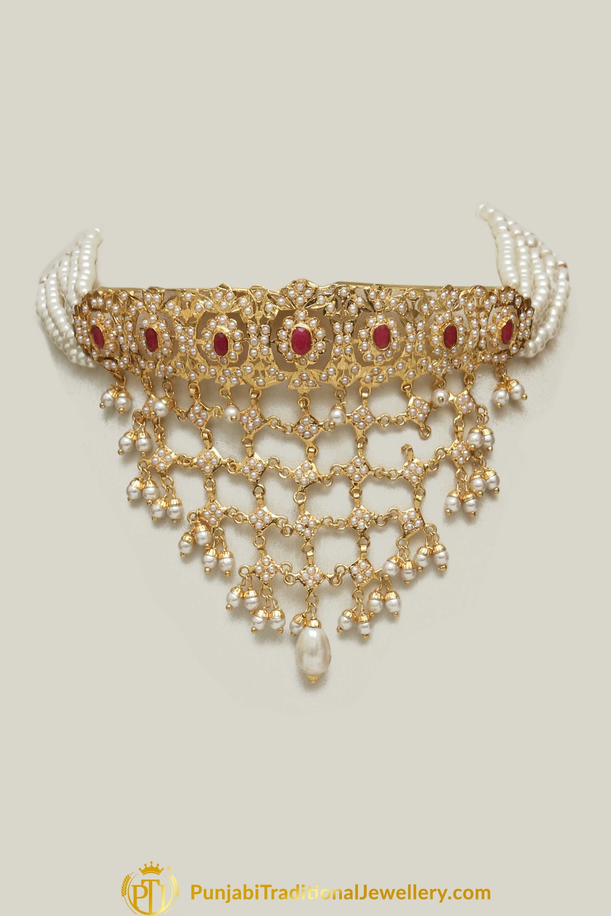 Adariti Rubby Jadau Pearl Choker Set By Punjabi Traditional Jewellery