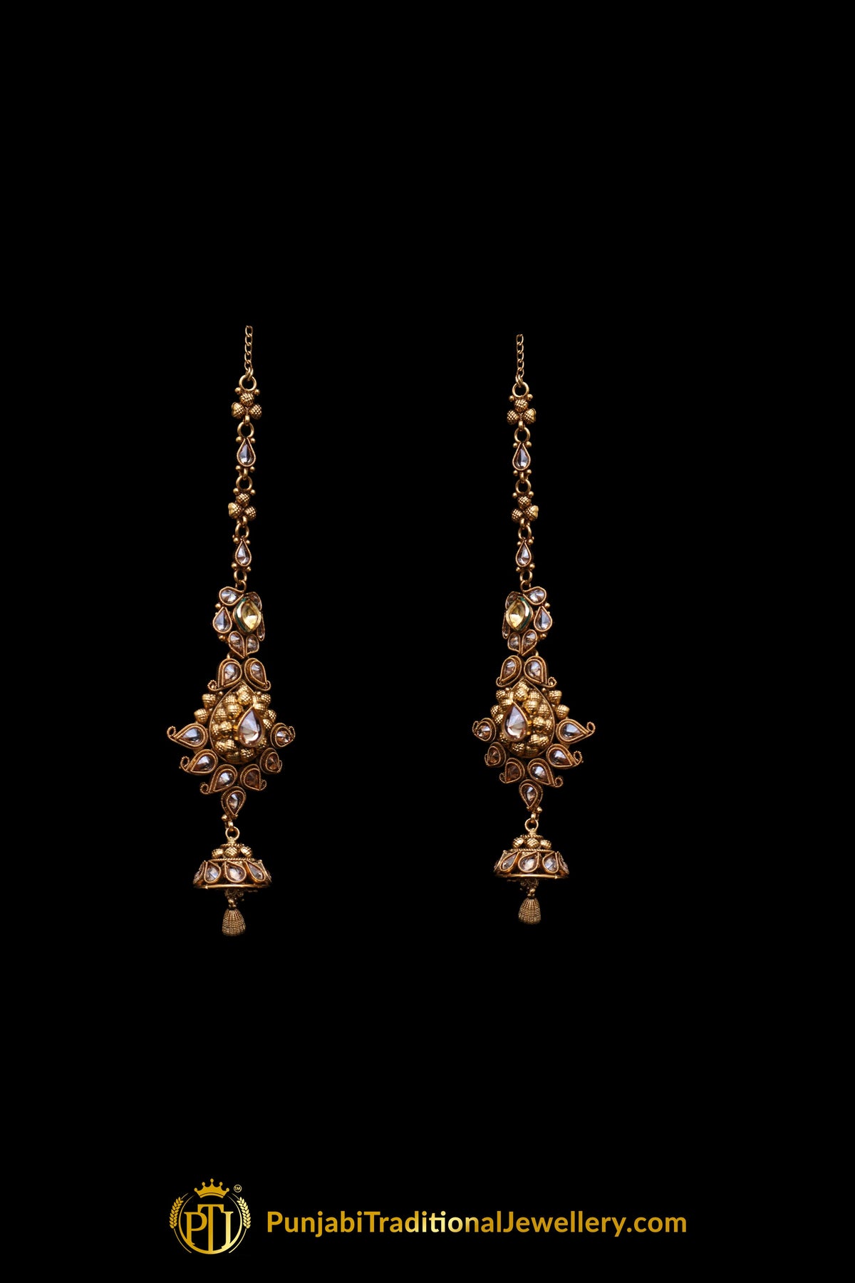 Antique Gold Choker Polki/Kundan Necklace Set By Punjabi Traditional Jewellery