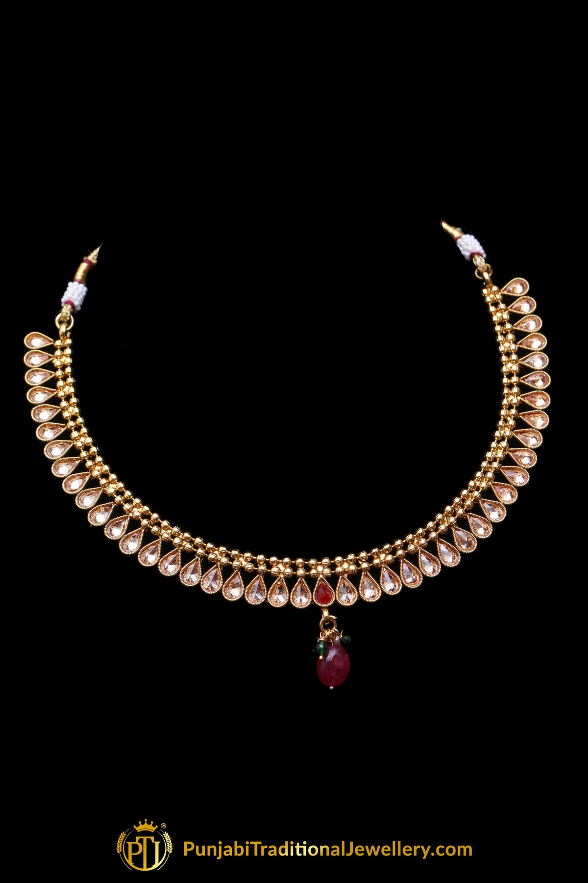 Red Polki Necklace Set By Punjabi Traditional Jewellery
