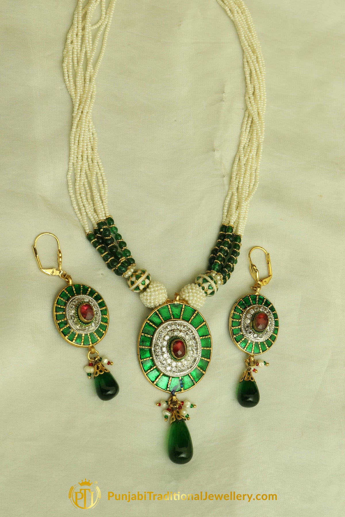 Green Meena Jodha Necklace Set By Punjabi Traditional Jewellery