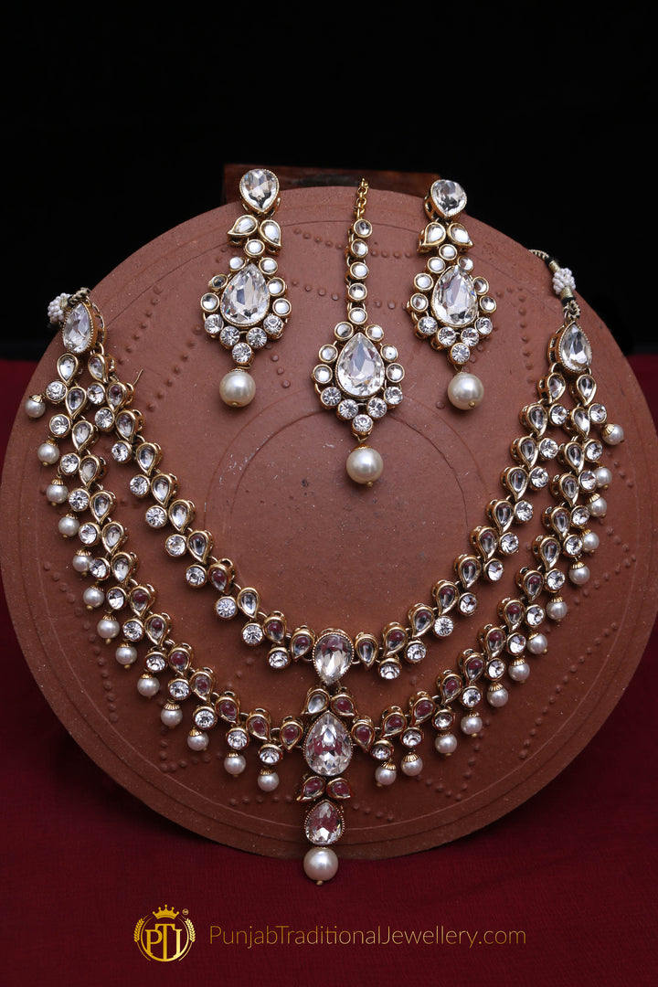 White Pearl Kundan Necklace Set By Punjabi Traditional Jewellery