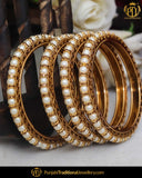 Antique Gold Finished Pearl Bangle Set (Both Hand Pair) | Punjabi Traditional Jewellery Exclusive