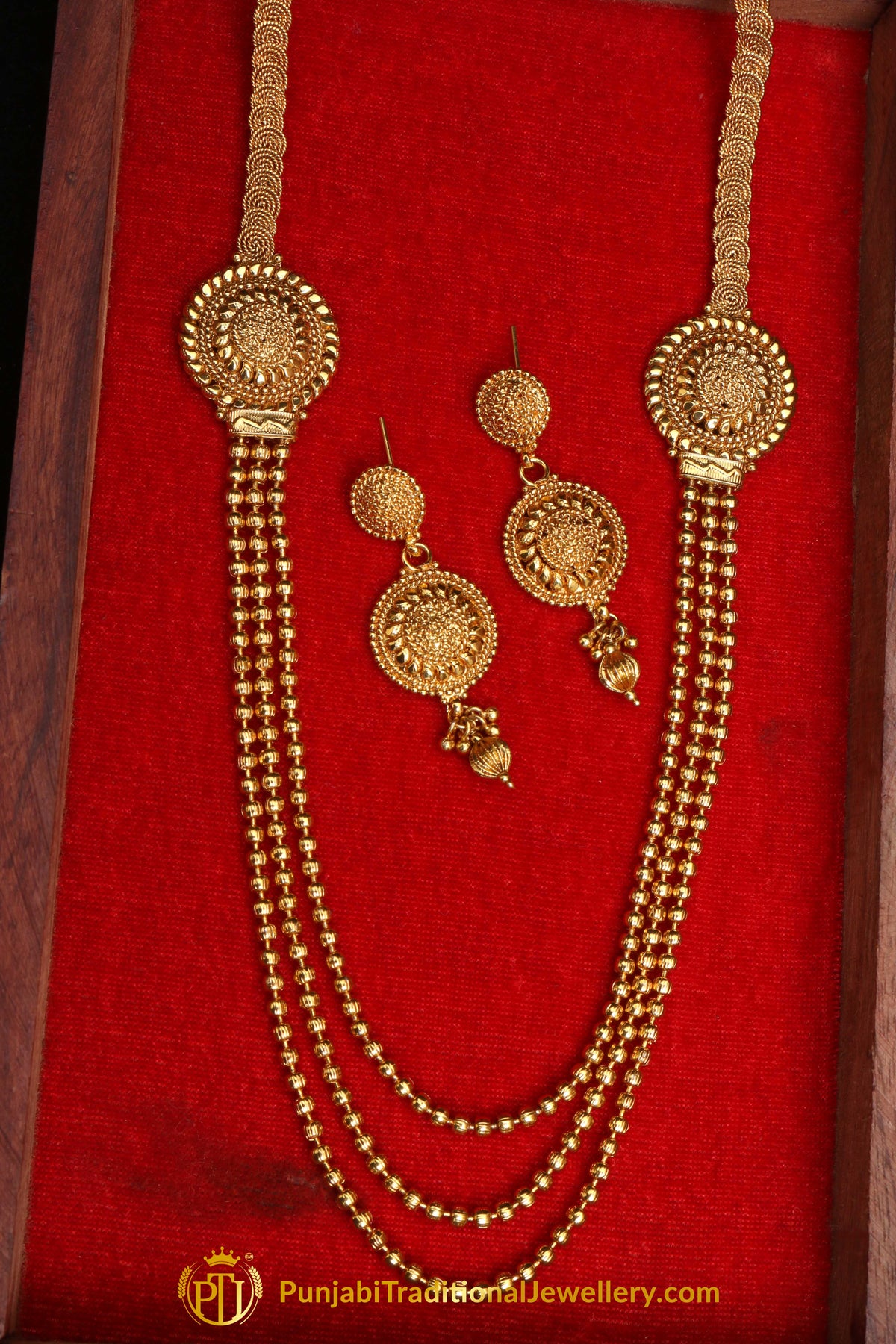 Golden Antique Gold Necklace Set By Punjabi Traditional Jewellery