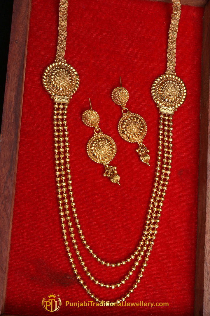 Golden Antique Gold Necklace Set By Punjabi Traditional Jewellery