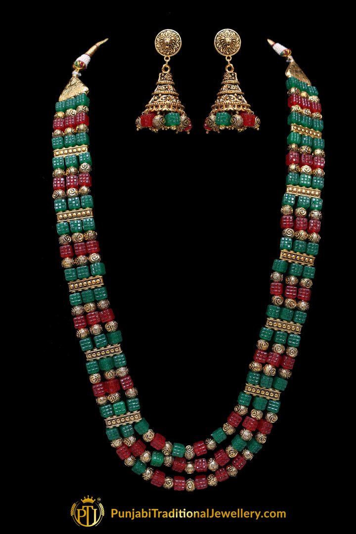 Red Green Mala Necklace Set By Punjabi Traditional Jewellery